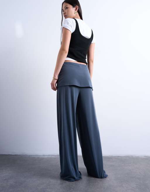 Topshop double layer mock skirt pants in charcoal grey, 4 of 5