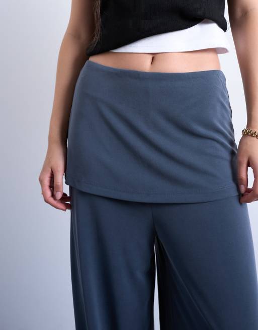 Topshop double layer mock skirt pants in charcoal grey, 5 of 5