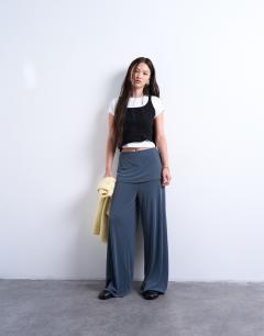 Double layer mock skirt trousers in charcoal grey