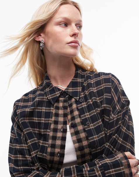Topshop double layer oversized shirt in contrast check - view 1