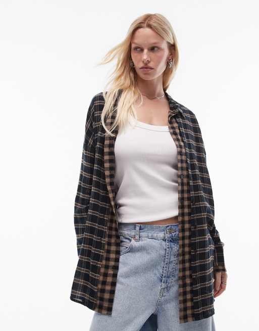 Topshop double layer oversized shirt in contrast check