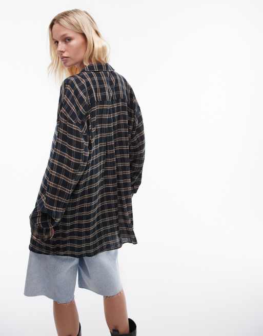 Topshop double layer oversized shirt in contrast check