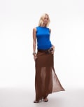 [Topshop] Topshop double-layer sheer straight skirt in brown 6 BROWN