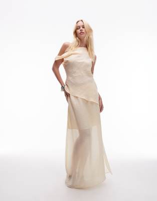 Topshop Double Layer Sheer Straight Skirt In Neutral