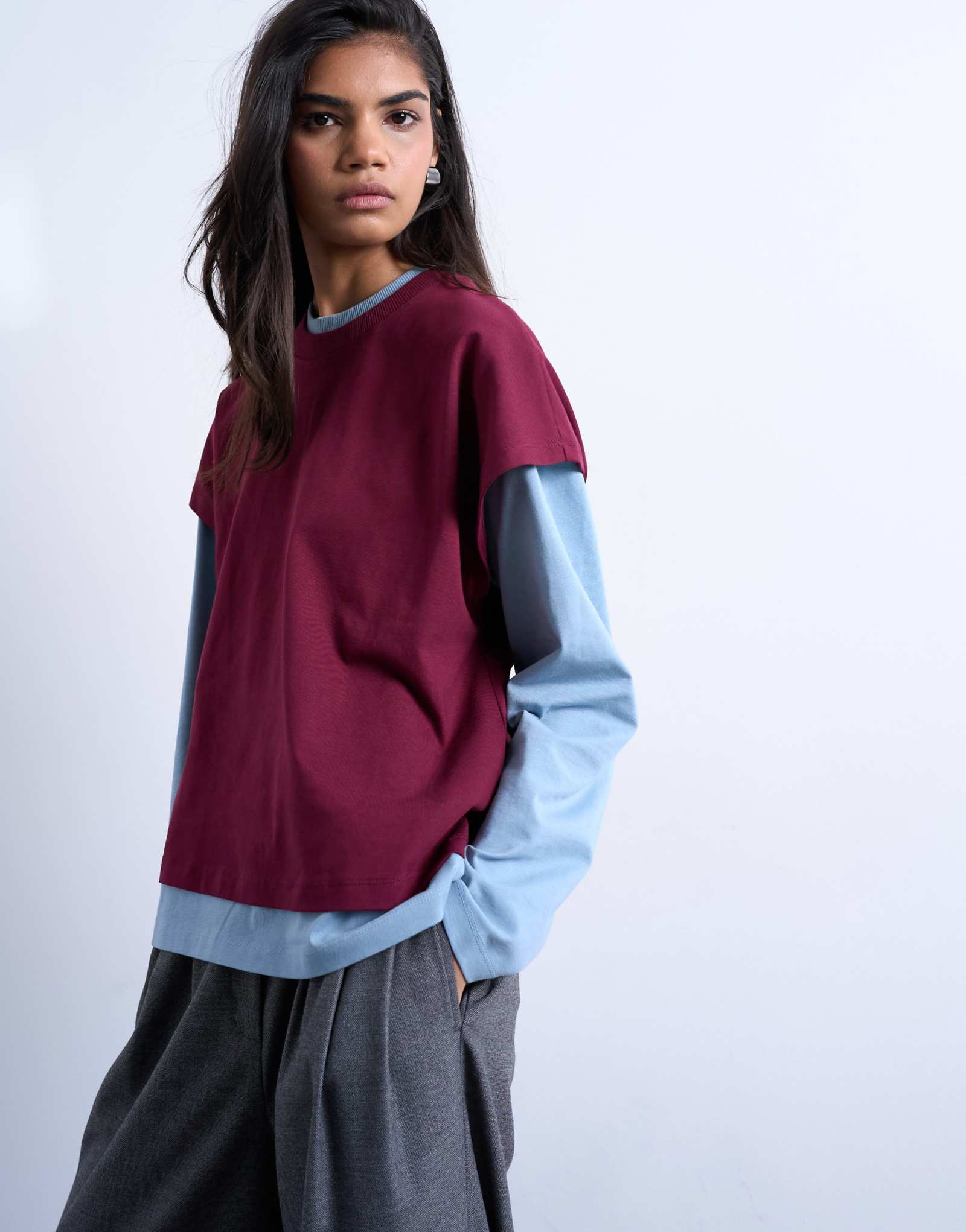 Двухслойная футболка для конькобежцев Topshop синего и бордового цветов