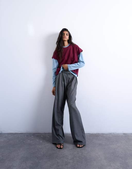 Topshop double layer skater tee in blue and burgundy, 4 of 4