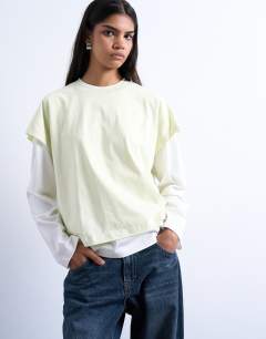 Double layer skater tee in green and ecru