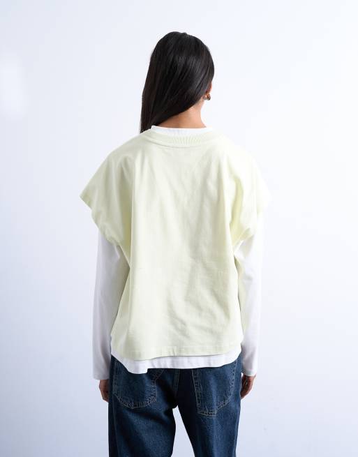 Topshop double layer skater tee in green and ecru