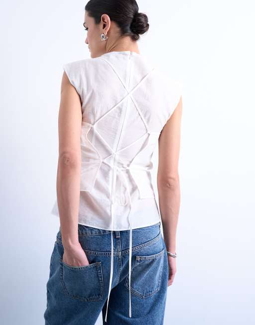 Topshop double-layer sleeveless tunic top in ivory, 2 of 4