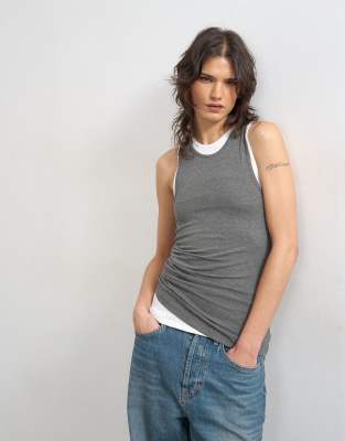 Topshop Double Layer Tank Top In Gray