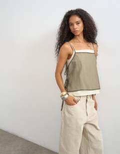Double layer tie side cami in brown