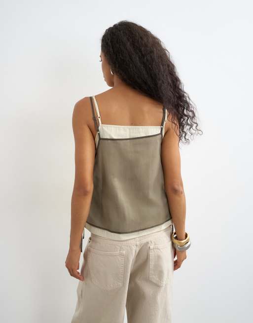 Topshop double layer tie side cami in brown, 4 of 4