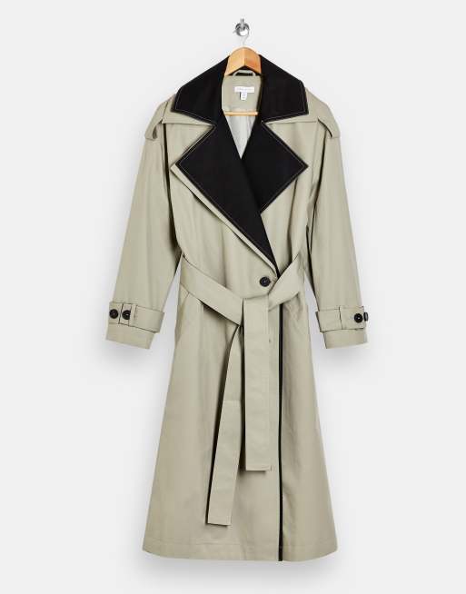 Topshop double layer trench coat in khaki