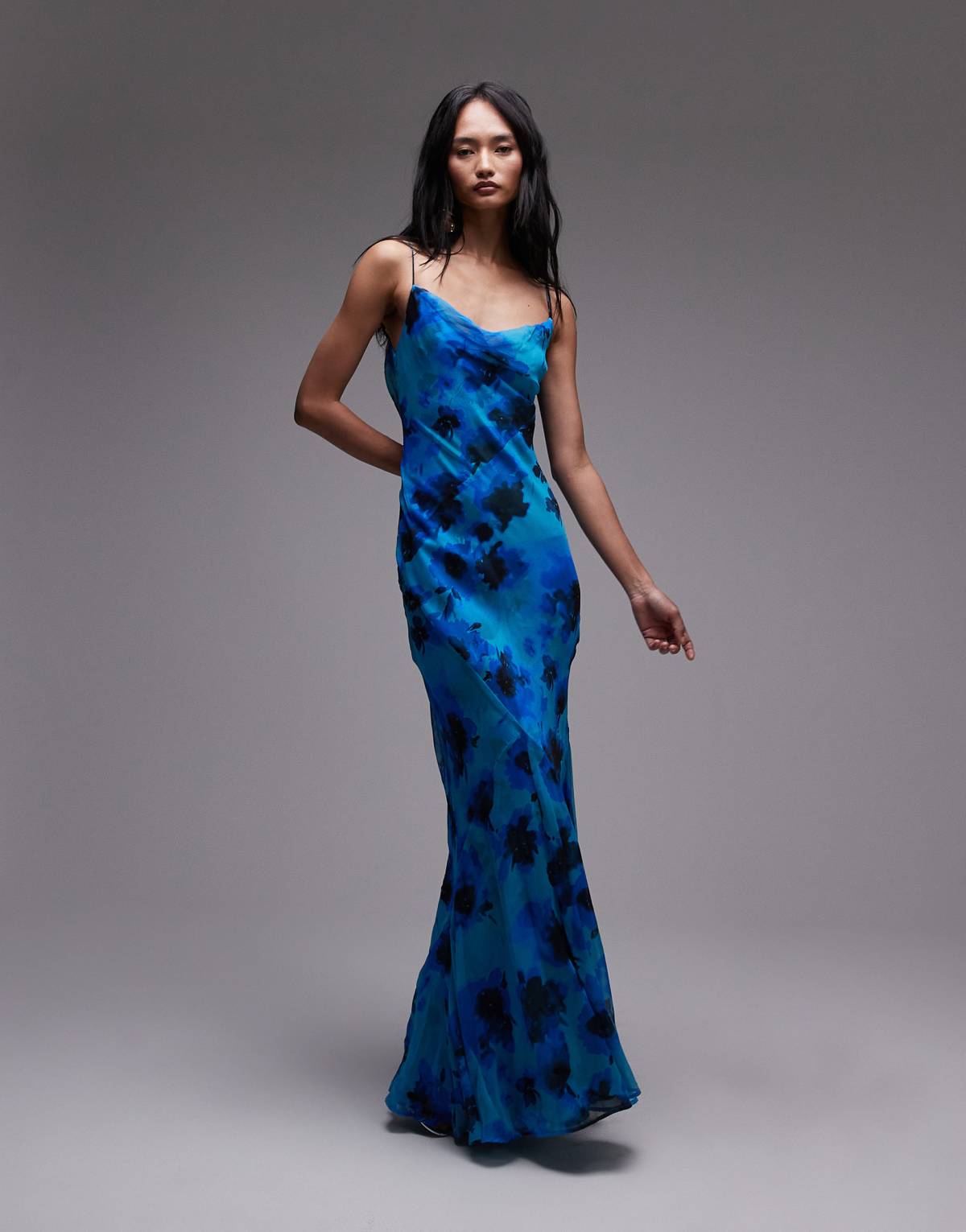 Topshop double layered cami dress in soft blue floral