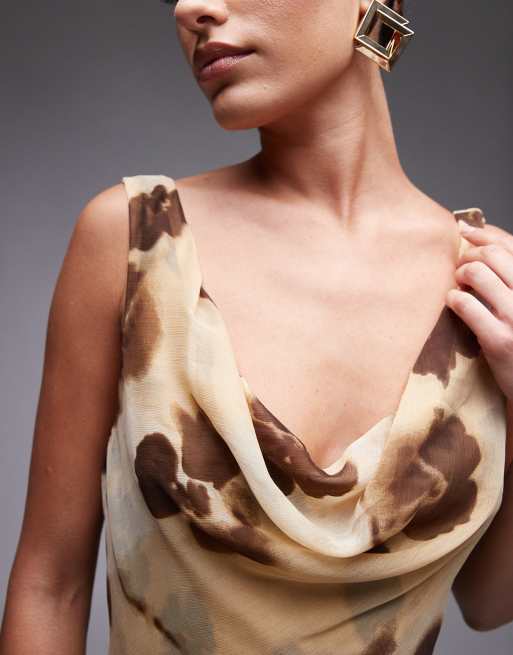 Topshop built up double layered cowl neck maxi dress in buttermilk floral 