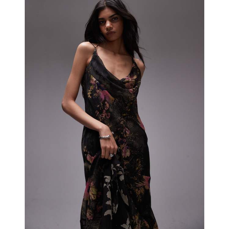 Topshop double layered maxi slip dress with flare hem in floral