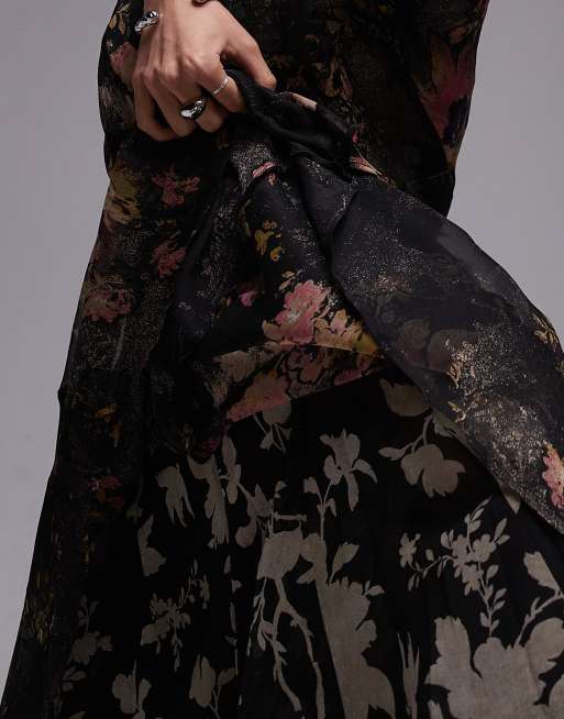 Topshop double layered maxi slip dress with flare hem in floral print | ASOS