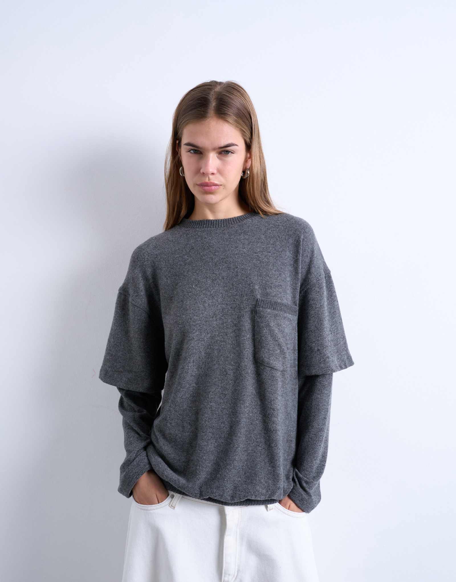 Двухслойная матовая футболка с карманами от Topshop темно-серого цвета