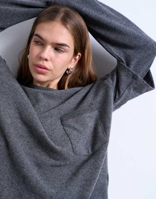 Topshop double layered pocket brushed T-shirt in charcoal gray, 4 of 4