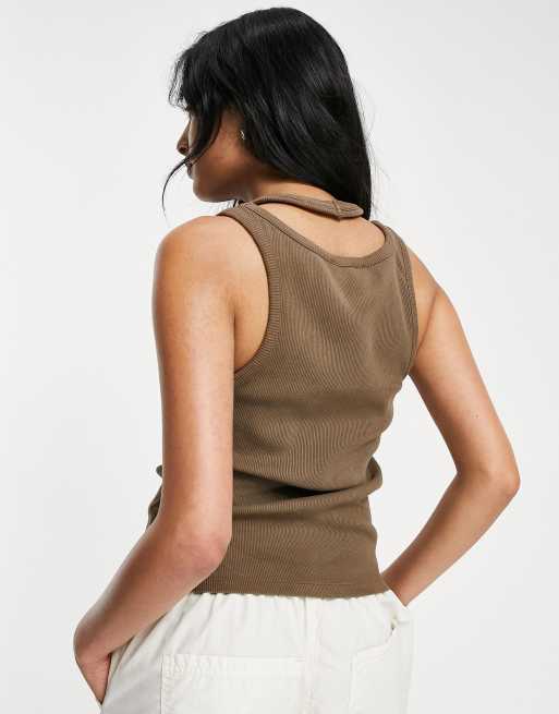 Topshop double layered ribbed tank top in chocolate | ASOS