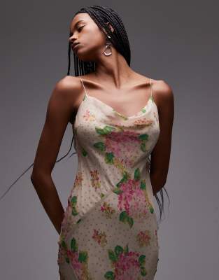 Topshop Double Layered Satin And Chiffon Maxi Slip Dress In Multi