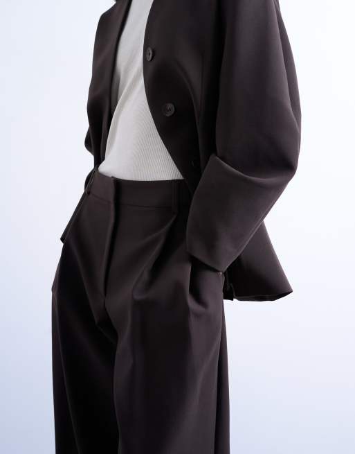 Topshop double pleat suit trouser in brown