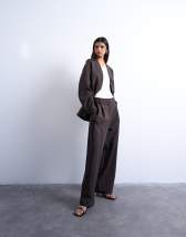 Topshop double pleat suit trouser in brown