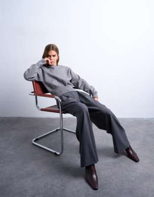 Topshop Double Pleats High Rise Wide Leg Pants In Gray
