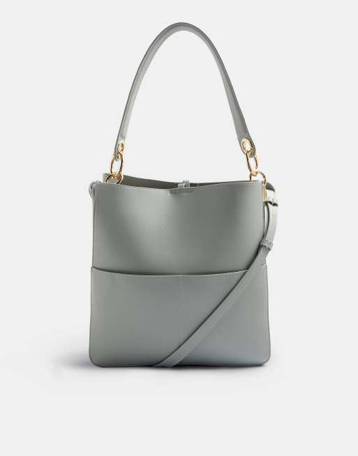 Topshop Double Pocket Hobo bag in Sage | ASOS