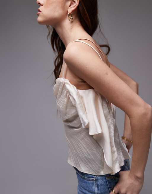 Straps Sheer Mesh Champagne Toned Blouse