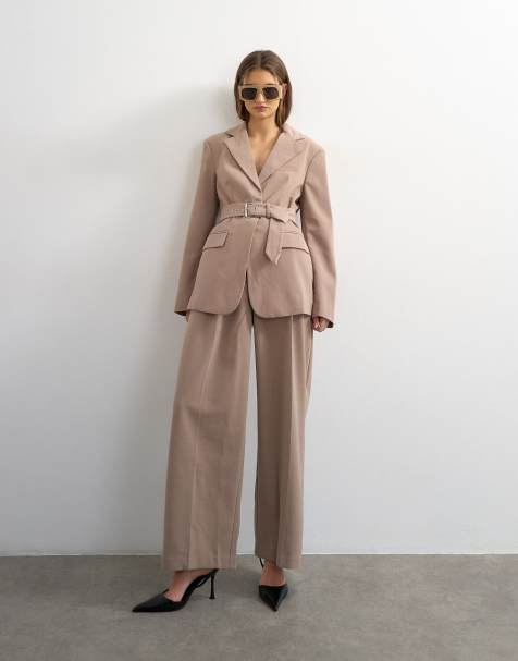 Topshop double tailored pants in beige - part of a set - view 1