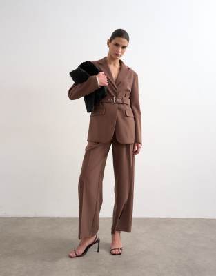 Topshop Double Tailored Pants In Brown