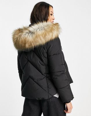 Manteaux et vestes Topshop - Doudoune à capuche avec fausse fourrure - Noir
