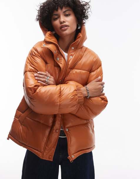 Topshop - Doudoune à capuche mi-longue - Orange brûlé - view 1