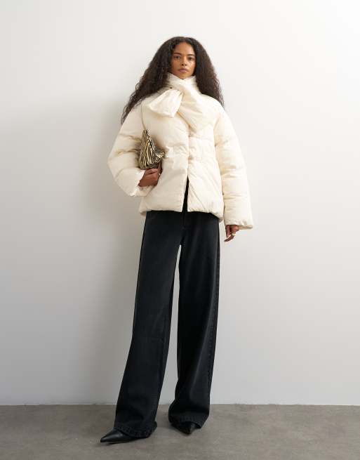 Topshop doudoune avec écharpe amovible en écru, 2 de 4
