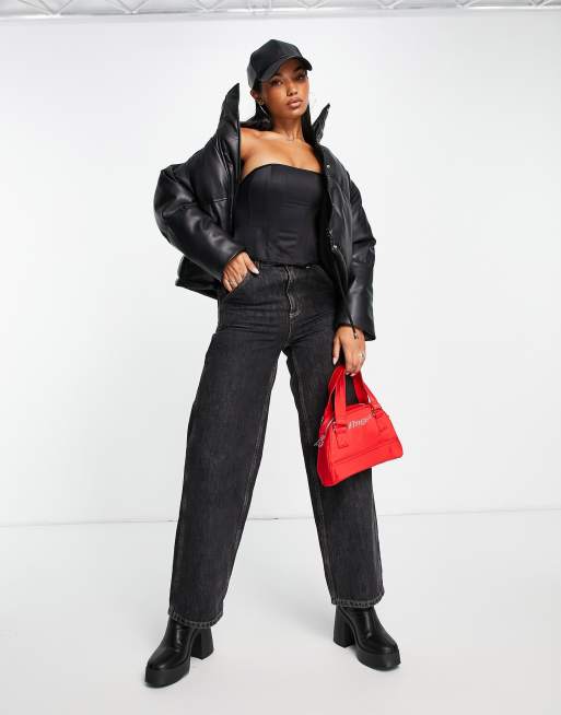 Topshop - Doudoune courte en similicuir - Noir, 4 de 4