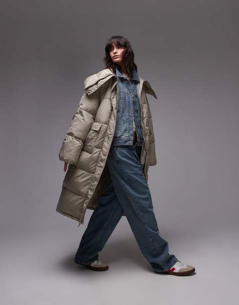 Topshop - Doudoune longue à col cheminée - Taupe - view 1