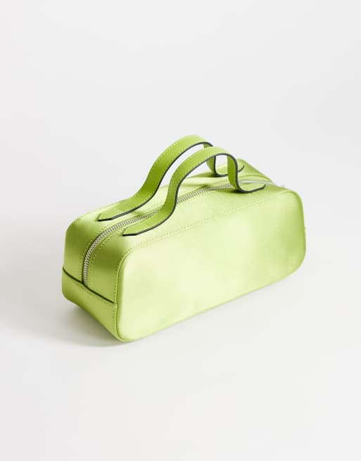 Topshop Dover medium satin top handle clutch purse in green, 2 of 4