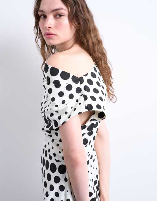 Topshop drape detail clean mini dress in abstract spot, 3 of 4
