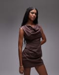 [Topshop] Topshop drape detail clean mini dress in chocolate-Brown 18 Chocolate