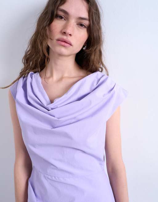 Topshop drape detail clean mini dress in lilac, 3 of 4