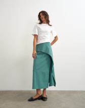 Topshop drape detail maxi skirt in green and blue check