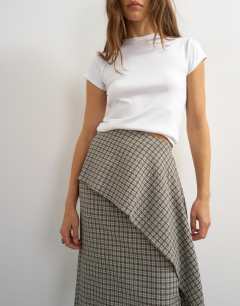 Model wearing Drape detail maxi skirt in green check