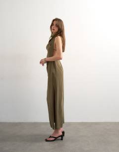 Drape detail midi dress in green