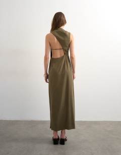 Model wearing Drape detail midi dress in green