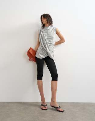 Topshop Drape Front Heather Tunic Top In Blue