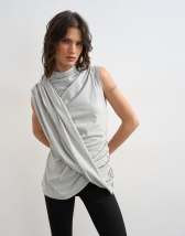 Topshop drape front marl tunic top in grey