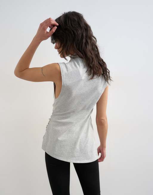 Topshop drape front marl tunic top in grey, 3 of 4