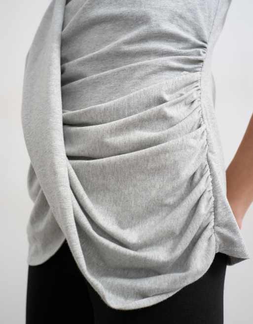 Topshop drape front marl tunic top in grey, 4 of 4