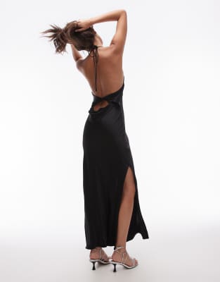 Topshop Drape Halter Neck Occasion Maxi Dress In Black